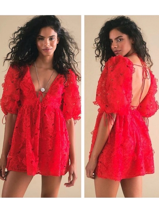 For Love And Lemons Dresses & Skirts - For Love & Lemons Serena 3D Floral Red Lace Mini Dress sz M $318